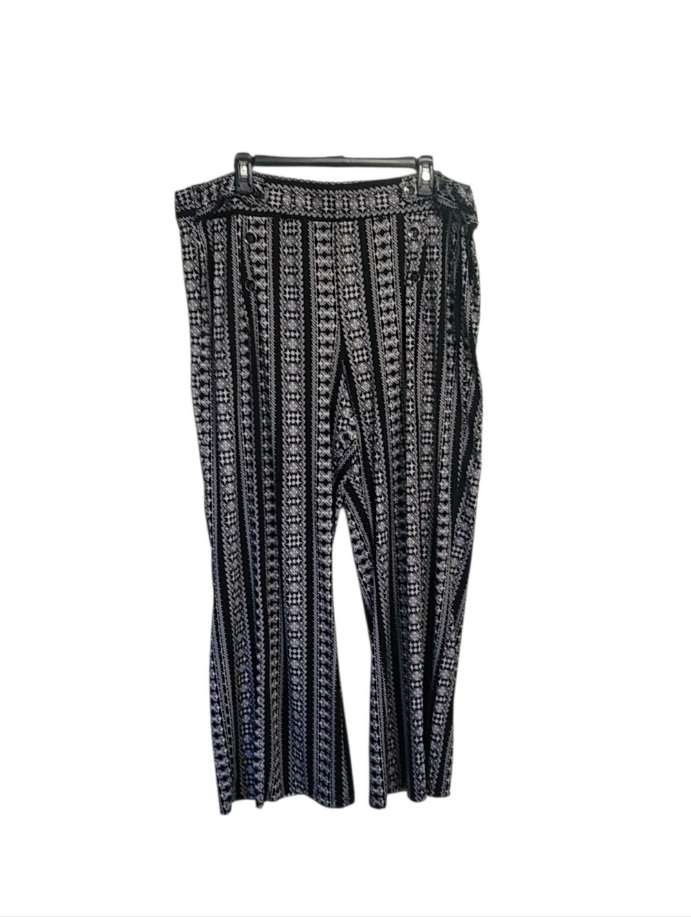 Robert Louis Flare Leg Pull On Pants XL Black White Lightweight